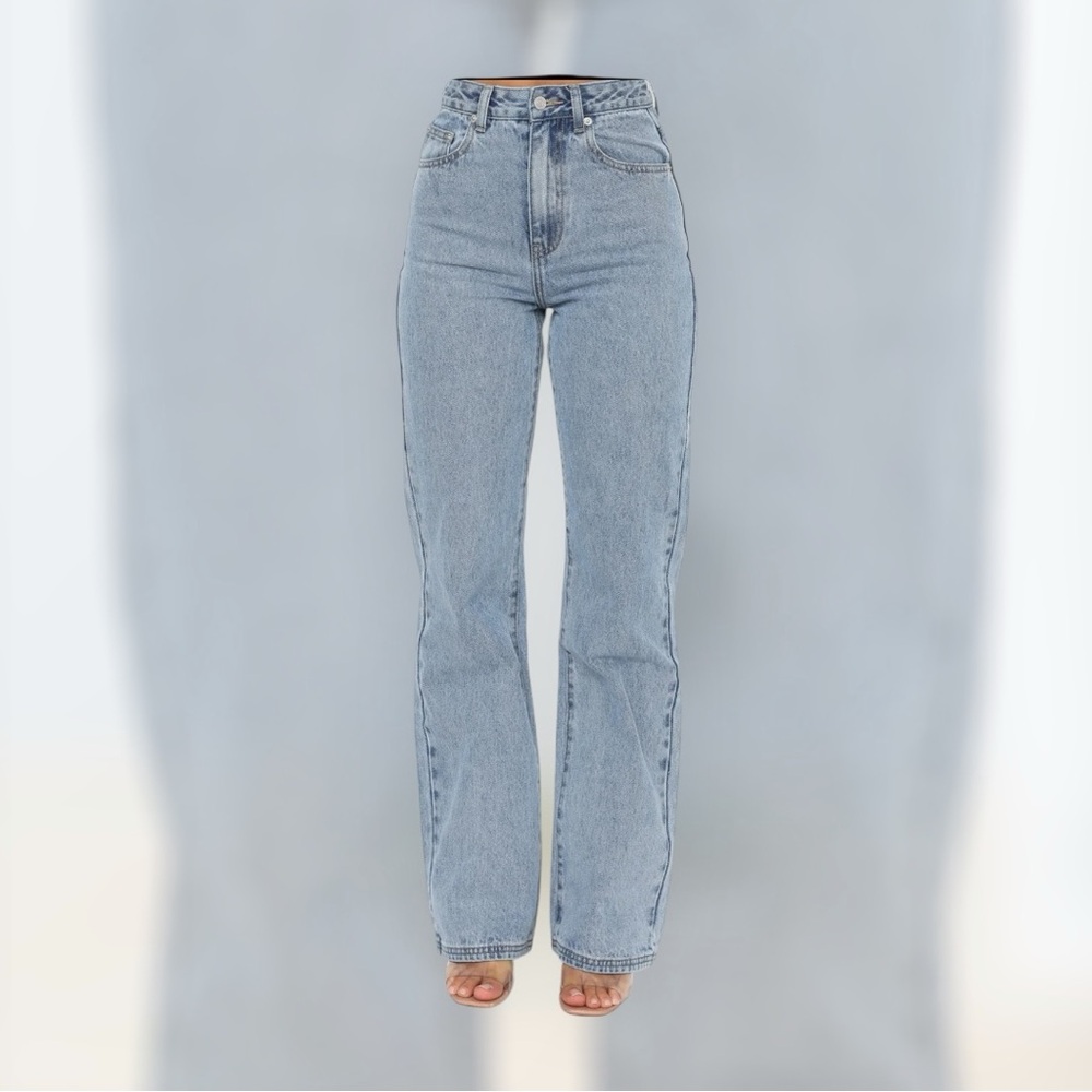 White Fox Long Way To Go High Rise Straight Leg Jeans Washed Blue - Picture 3 of 6